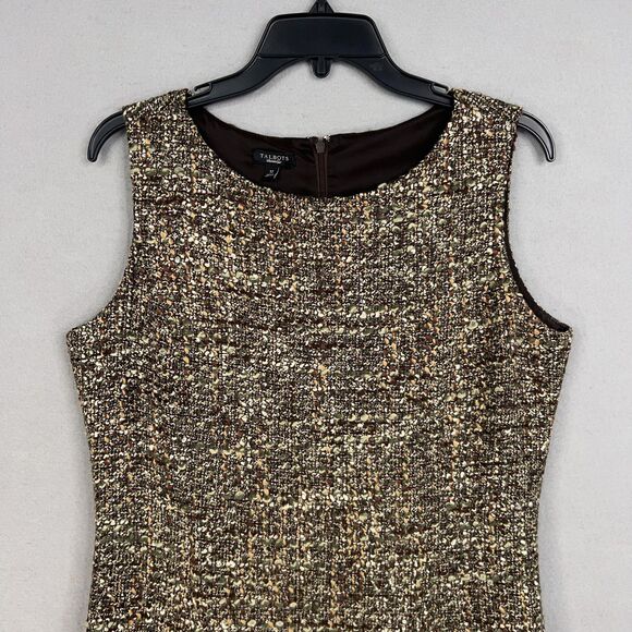 Talbots Dress Womens 12 Brown Metallic Tweed Academia Preppy Minimal Career Work - Picture 2 of 12